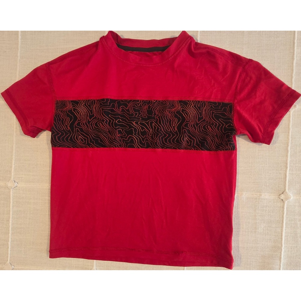 All In Motion Boys Red Topographic Graphic Active Tee Shirt XS 4/5
